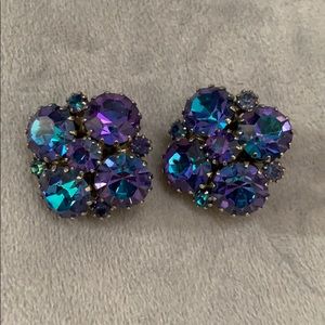 Blue Opalescent Vintage Clip Earrings